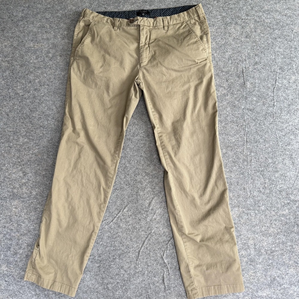 Ted Baker Pants Mens 36x31 Beige Geometric Chino Cotton Straight Fit Casual
